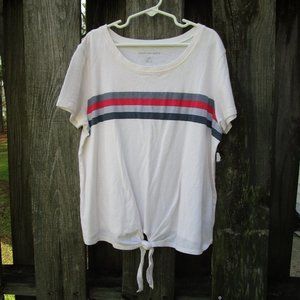 American Eagle Women's Off White T-Shirt  With Stripes Front Tie Size Small